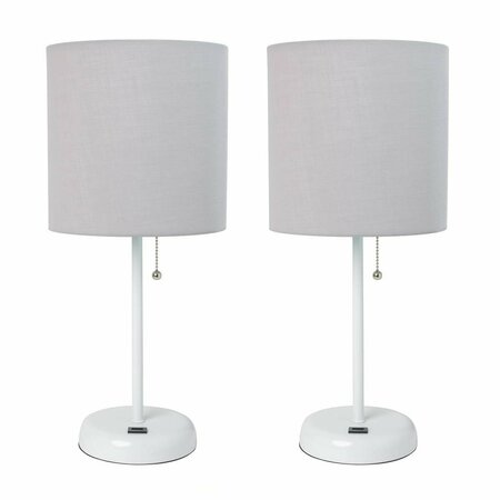 DIAMOND SPARKLE White Stick Lamp with USB Charging Port & Fabric Shade Set, Gray, 2PK DI2519988